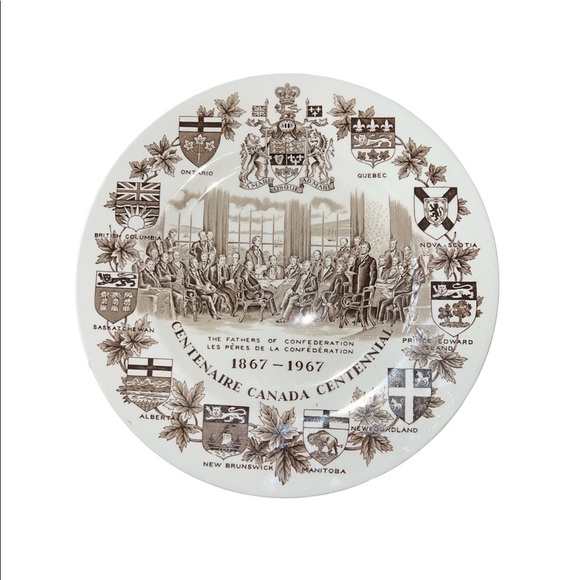 Vintage Commemorative PLATE  Wood & Sons Canada CENTENNIAL Fathers Confederation - Picture 1 of 3